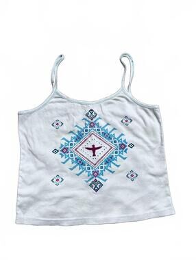 Y2K Ellemenno Brand Kids' Size XL White Tank With Aztec Print Women's Size S